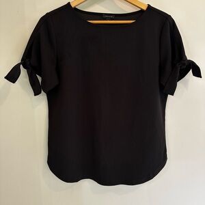 Ann Taylor Black Tie Front Short Sleeve Blouse